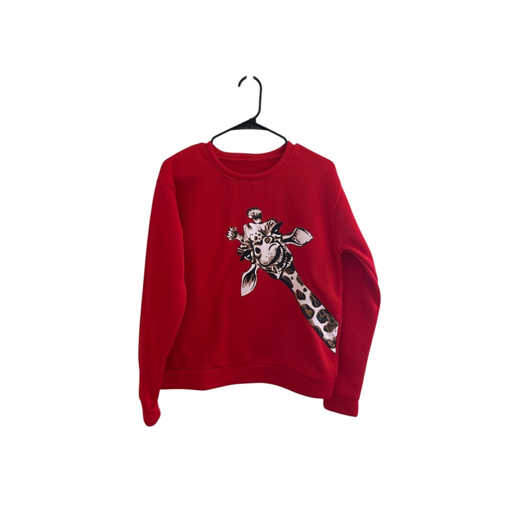 Kids Red Giraffe Graphic Sweatshirt Youth L/XL 14/16 Long Sleeve - Picture 2 of 6